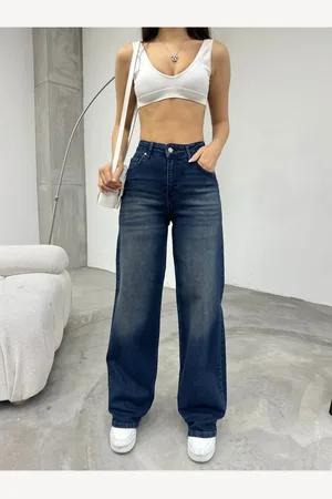 BİKELİFE Vintage-jeans Mit Hoher Taille Und Weitem Bein Mit Pale-effekt für Damen - 44