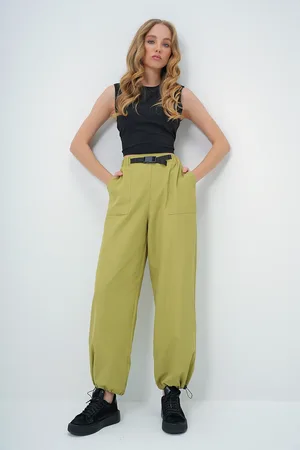 Trend Alacati stili Jogginghose In Ölgrün Mit Doppelter Tasche, Elastischem Bund Und Detailliertem Sommer-jogginghose für Damen - S
