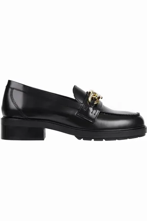 Tommy Hilfiger Loafer Aus Schwarzem Leder Mit Kette – Th Leather Chain Black Women Fw0fw07517bds für Damen - 38