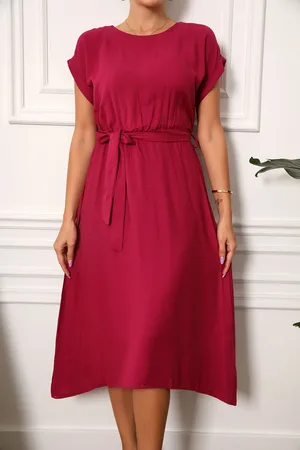 armonika Kleid Mit Pflaumenfarbener Taille Und Elastischem Bindeband für Damen - S