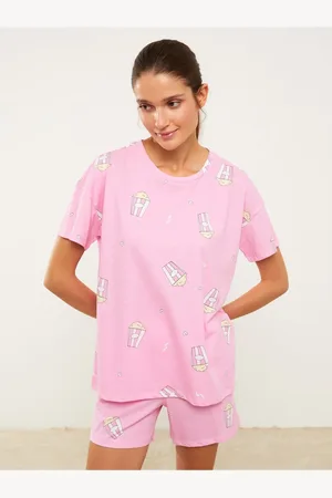 LC Waikiki Bedrucktes Kurzarm-pyjama-set Aus Baumwolle Mit Rundhalsausschnitt für Damen - M