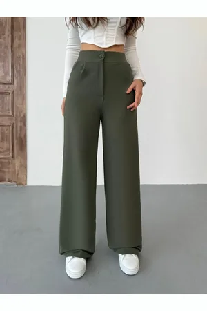 BİKELİFE Khakifarbene, Lockere Palazzo-hose Mit Weitem Bein Aus Lycra für Damen - XL