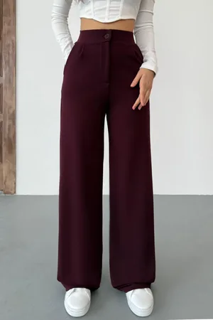 BİKELİFE Burgunderrote, Lockere Palazzo-hose Mit Weitem Bein Aus Lycra für Damen - XL