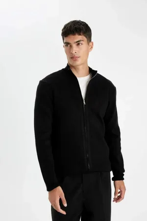 DeFacto Schwarze Strickjacke Mit Standard-passform, Normaler Passform, Stehkragen Und Reißverschluss, C8158ax24au für Herren - S