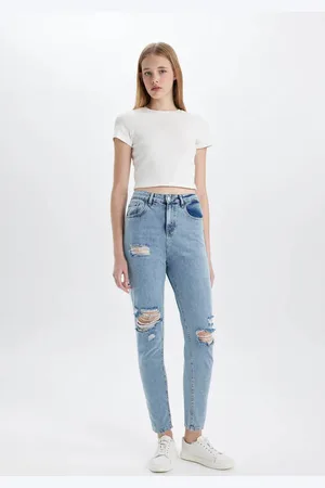 DeFacto Lina Lina Mom Fit Zerrissene, Detaillierte, Hohe Taille, Knöchellange Jeans, Waschbare Hose für Damen - 38
