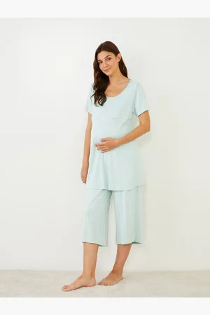 LC Waikiki Umstandspyjama-set Mit U-kragen Und Stillfunktion, Schlicht, Kurzärmlig für Damen - S