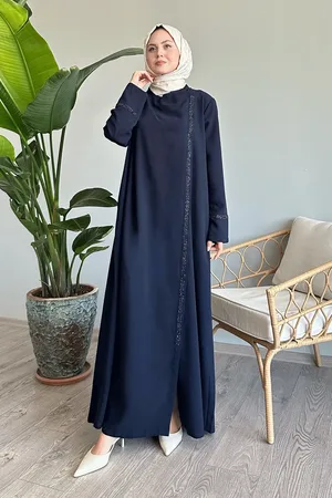 Instyle Dunkelblaues Ferace Mit Steindetail – Kragen Und Vorderrobe für Damen - 48