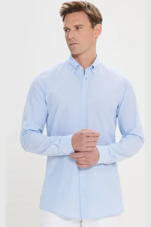Altınyıldız Classics Blaues Kariertes Baumwollhemd Im Comfort Fit – Geknöpfter Kragen, Entspannte Passform für Herren - M