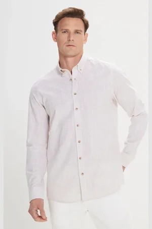 Altınyıldız Classics Slim Fit Sommerhemd – 100 % Baumwolle, Leinen-look, Geknöpfter Kragen für Herren - S