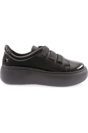DGN Schwarzer Sneaker Mit Silbernen Steinen – Klettverschlussbänder, Falten für Damen - 37