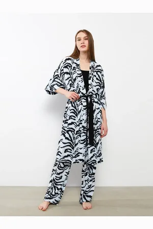 LC Waikiki Lcw Dream Morgenmantel Aus Viskose Mit Schwarzem Aufdruck Und Zweireihigem Ausschnitt für Damen - S