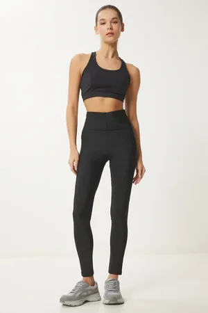 Happiness istanbul Schwarze Strick-sportstrumpfhose für Damen - 34