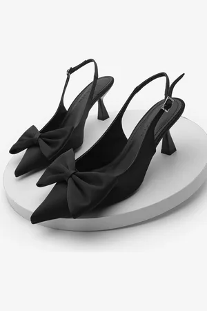 Marjin Schwarzer Stiletto – Spiral-absatzschuhe Mit Offenem Rücken Und Schleifendetail - 38