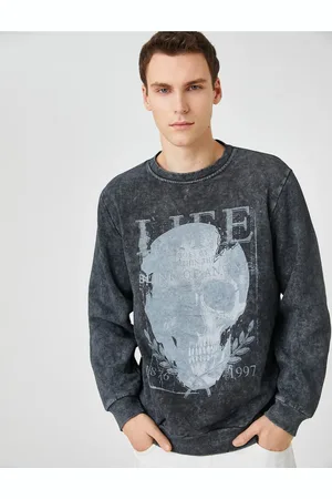 Koton Sweatshirt Mit Totenkopf-print Und Geripptem Rundhalsausschnitt für Herren - S