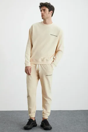 Grimelange Marshall Trainingsanzug-set Aus Baumwolle Mit Fleece-innenseite Und Bestickter, Entspannter Vanille für Herren - L