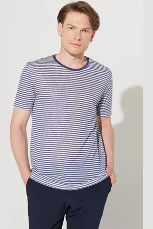 Altınyıldız Classics Schmal Geschnittenes, Schmal Geschnittenes, Gestreiftes T-shirt In Und Marineblau Mit Rundhalsausschnitt für Herren - S