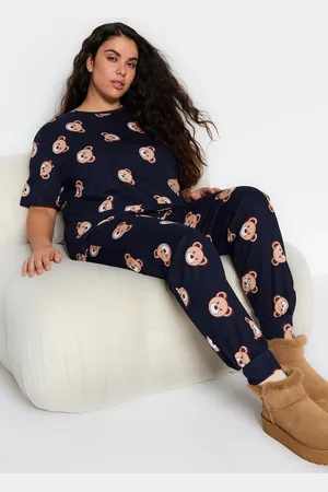 Trendyol Marineblaues Pyjama-set Aus Strick Mit Teddybär-muster für Damen - 2XL