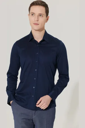 Altınyıldız Classics Marineblaues Slim-fit-hemd Mit Schmalem Schnitt Und Verstecktem Knopfkragen Aus 100 % Baumwolle für Herren - S