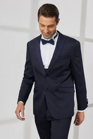 Altınyıldız Classics Marineblauer Slim-fit-smokinganzug Mit Schwalbenkragen Und Dobby-weste für Herren - 52-6 Drop