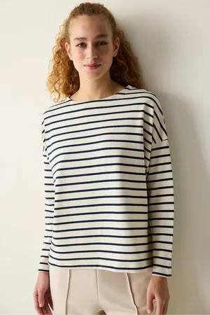Penti Weißes, Marineblaues, Gestreiftes Langarm-top für Damen - L