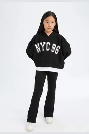 DeFacto 2-teiliges Set Für Mädchen Mit Kapuze, Bedrucktem Sweatshirt Und Ausgestellten Beinleggings D0725a824au für Damen - 5–6 Jahre