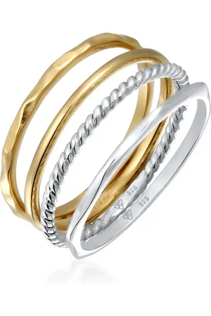 Elli Vergoldet-ring Aus 925er-sterlingsilber – Zweifarbiges Stapelbar-4er-set für Damen - 52