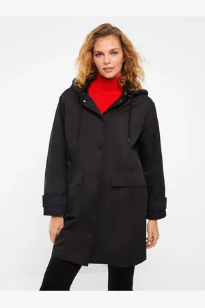 LC Waikiki Einfarbiger, Langärmliger Regenmantel Mit Kapuze für Damen - L