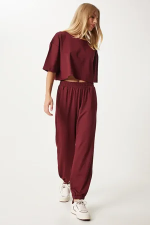Happiness istanbul Set Aus Kurzem T-shirt Und Jogginghose In Weinrot - für Damen - 36