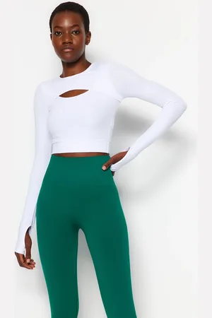 Trendyol Weißes Crop-fenster/ausschnitt Und Daumenloch, Detailliertes Gestricktes Sport-top/bluse für Damen - S