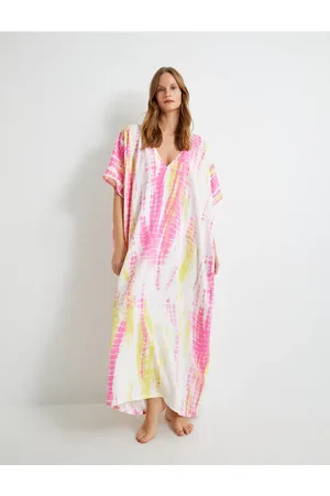 Koton Viskoses Oversize-strandkleid – Batikmuster, V-ausschnitt für Damen - 38