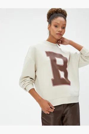 Koton Raised Sweatshirt Mit Rundhalsausschnitt Und Buchstabendruck – Lange Ärmel Und Gerippt für Damen - S