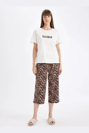 DeFacto Pyjama-set Zum Verlieben – Leopardenmuster, Normale Passform, Kurze Ärmel, Ober- Und Unterteil-set D4879ax24hs für Damen - S