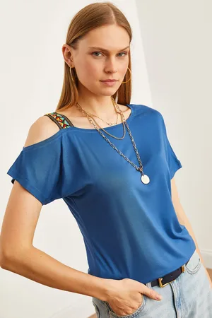 Olalook Indigofarbene, Einschultrige Bluse Im Ethno-stil Blz- 19000194 für Damen - L