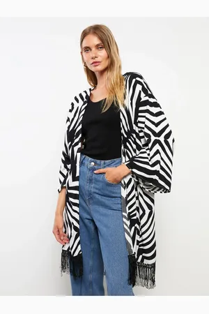 LC Waikiki Gemusterter, Langärmliger Crinkle-kimono Mit Schalkragen für Damen - M