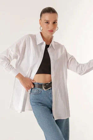 By Saygı Oversize-hemd Mit Fledermaus-capriärmeln Und Vorderfalte für Damen - S