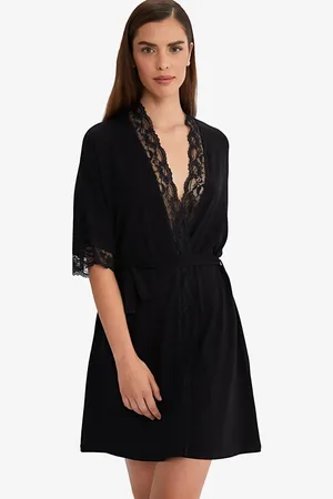 AYYILDIZ Schwarzes Morgenkleid Aus Gekämmter Baumwolle für Damen - XL
