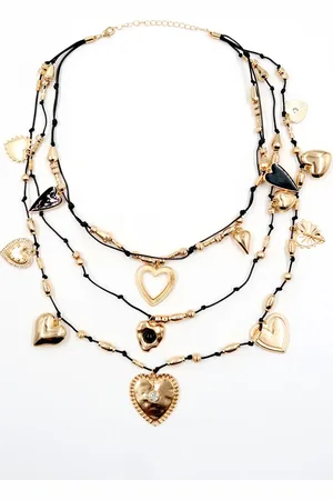 Trend Alacati stili Gold Herz Charm 3-teiliges Halsketten-set für Damen - One Size