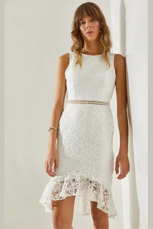 Bianco Lucci Abendkleid Mit Spitzenbesatz Und Muschelsaum 6121 Modell für Damen - 40