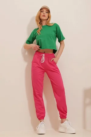 Trend Alacati stili Fuchsiafarbene Basic-jogginghose Mit Elastischem Bund Und Beinen für Damen - S