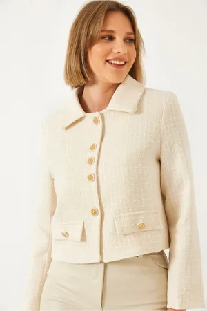 Bianco Lucci Stilvolle Tweed-crop-jacke Mit Knopfdetail 50166 für Damen - 40