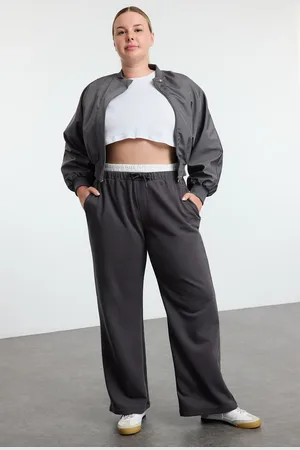 Trendyol Anthrazitfarbene Strick-jogginghose In Übergröße – Breites Bein Und Taillendetail für Damen - 4XL