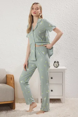 Trendyol Pyjama-set Aus 100 % Baumwolle Mit Blumenmuster für Damen - XS