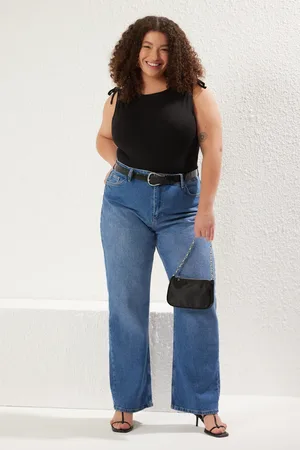 Trendyol Hellblaue Jeans Mit Hoher Taille Und Bequemer Direktpassform In Übergröße für Damen - 48