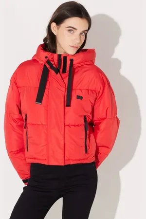 Lee Regular Fit Regular Cut Hooded Stehkragen Crop Red Puffy Jacket für Damen - L