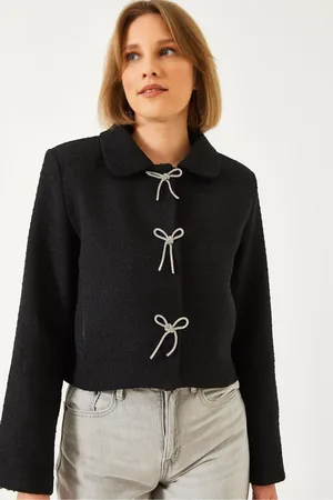 Bianco Lucci Stilvolle Tweedjacke Mit Schleifendetail 50145 für Damen - 36