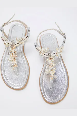 Trendyol Silberne Muschel Stein Flip Flops Stilvolle Sandalen für Damen - 40