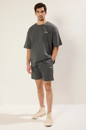 Trendyol Anthrazitfarbenes Oversize-trainingsanzug-set – Textdruck, 100 % Baumwolle, für Herren - L
