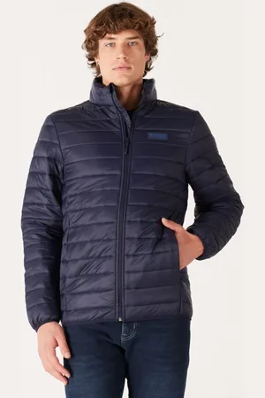 Wrangler Marineblaue, Gesteppte Pufferjacke – Normale Passform, Kapuze für Herren - S