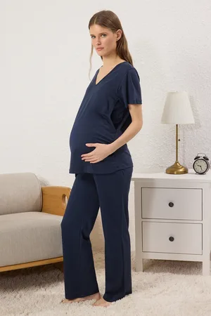 Trendyol Marineblaues 3-teiliges Pyjama-set Aus 100 % Baumwolle – Geeignet Zum Stillen für Damen - XL