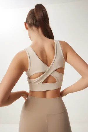 Happiness istanbul Cremefarbener, Unterstützender Und Formende Sport-bh – Rückendetails für Damen - 36